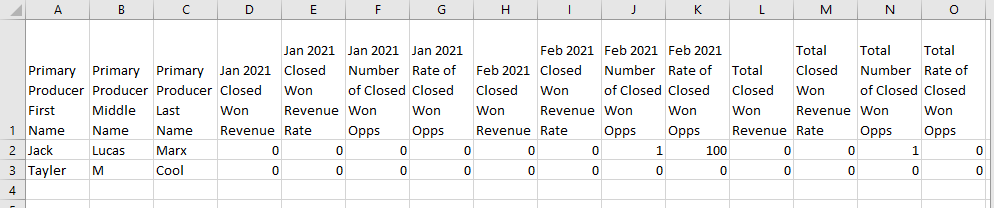 Screenshot showing a report output example